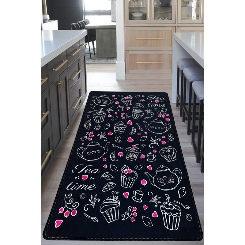 Stylish Area Rug, 100% Polyester, 31.5 x 55.1 inches | Antibacterial, Non-Slip Underside | Machine Washable, 700 g/m² | Modern Black, White & Pink Design | Perfect for Living Room & Bedroom Decor