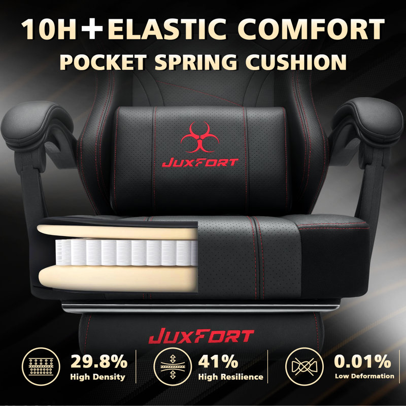 Big and Tall Gaming Chair with Massage and Pocket Spring Cushion,Gamer Chairs for Adults 400lb Weight Capacity, Video Game Chair with Headrest and Lumbar Support