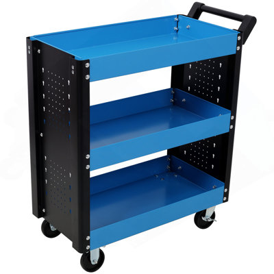 3 Tier Rolling Tool Cart On Wheels,Heavy Duty Utility Tool Cart With Pegboard For Repair Shop, Garage, Warehouse,Blue