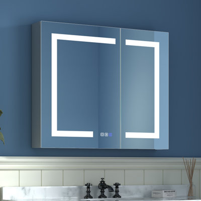 Tankersley Recessed or Surface Mount Frameless 3 Door Medicine Cabinet with 6 Adjustable Shelves and Lighting