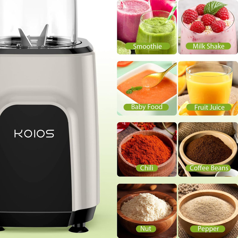 KOIOS 18 oz. Single Speed Countertop Blenders for Shakes and Smoothies with 2x18.6oz and 10oz Cups