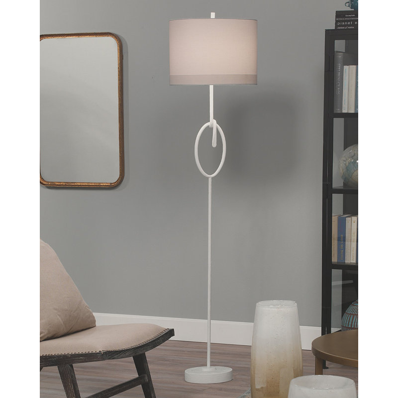 White Gesso Floor Lamp with Off White Linen Shade
