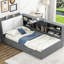 Lit plateforme simple avec tête de lit à rangement, tablettes, 2 tiroirs de rangement en tête de lit robustes gris, pour plus d'efficacité
