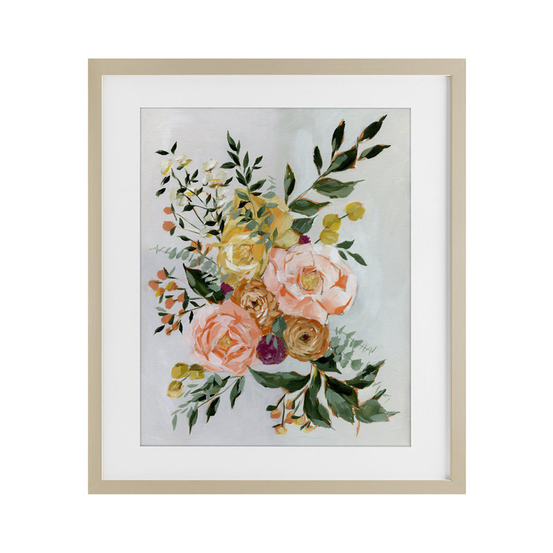 «Brushed Bundle of Flowers», reproduction encadrée sous verre, conception par Annie Quigley, Cadre de récolte en pin