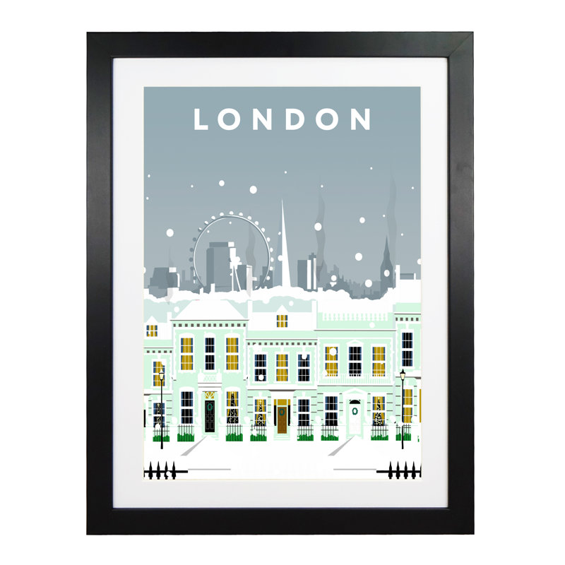 London Cherry Tree Lane In Snow by Richard O'Neil - Print, Black Wood Frame, 54 cm H x 44 cm W x 2.2 cm D