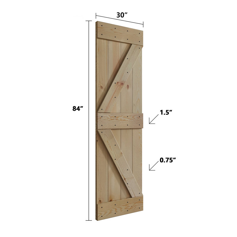 Porte de grange nouée à panneaux en bois et métal K Series, 30 po x 84 po, Sans finition