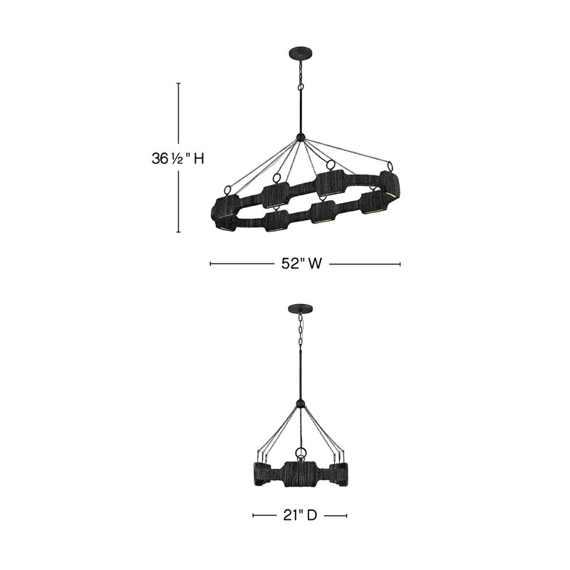 Raffi 52" Integrated LED Hand-Wrapped Rattan Linear Chandelier by Lisa McDennon