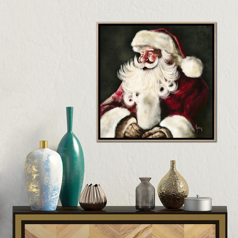 «Silly Santa», reproduction d'art sur toile encadrée, H 18 po x l 18 po, Cadre flottant sans passe-partout, Beige