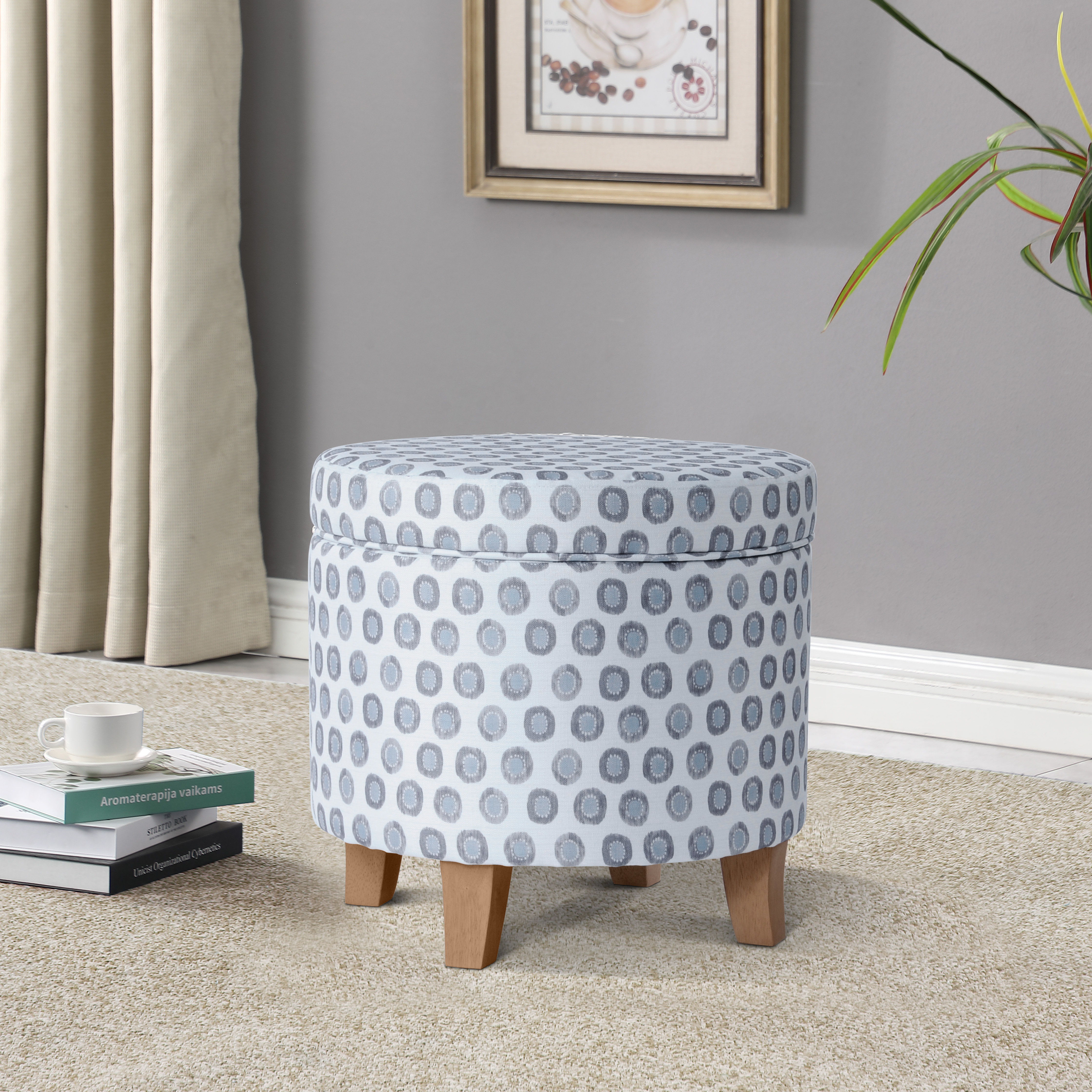 Small Buttoned Footstool Pouffe Marine Blue Vinyl Mini Stool Under