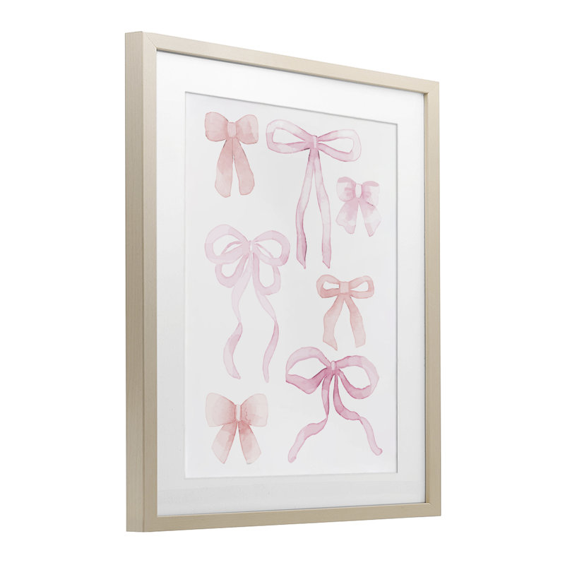 «Pink Watercolor Bows», reproduction sous verre encadrée, design par Kim Allen, H 16 po x l 13 po, Cadre de récolte en pin