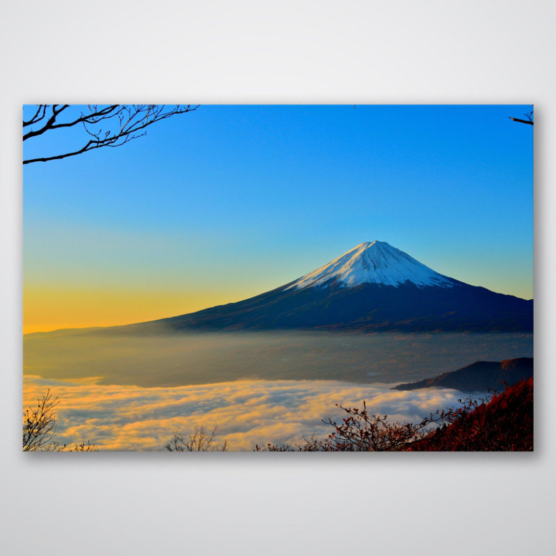 Sunrise Mt. Fuji Print Wall Art - Japan Mount Fuji Scenic Poster - Cherry Blossom Sunrise Landscape Artwork - Japanese Nature Mountain View Print - Travel Inspired Wall Decor - Minimalist Asian Landscape Art - Zen Home Decoration Gift