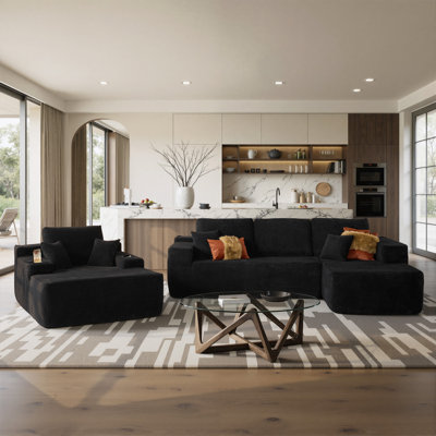 Nathasa 3 - Piece No Assembly Required Living Room Set, Upholstery Sofa Bed With 4 Pillows