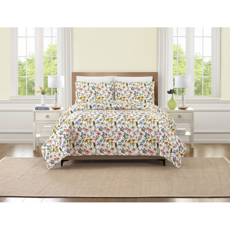 Wildflower 100% Cotton Quilt Set, Full/Queen