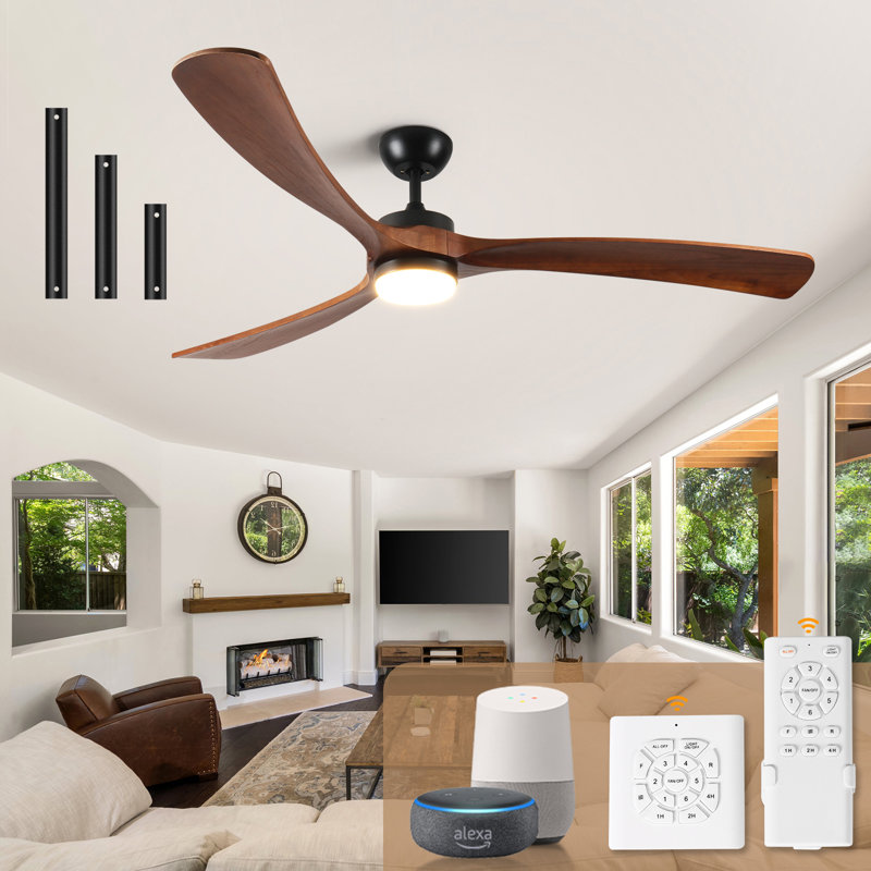 Ventilateur de plafond intelligent 72 pouces avec lumières et télécommande / commande APP, compatible avec le bois massif de couleur noyer à 3 pales Alexa / Google