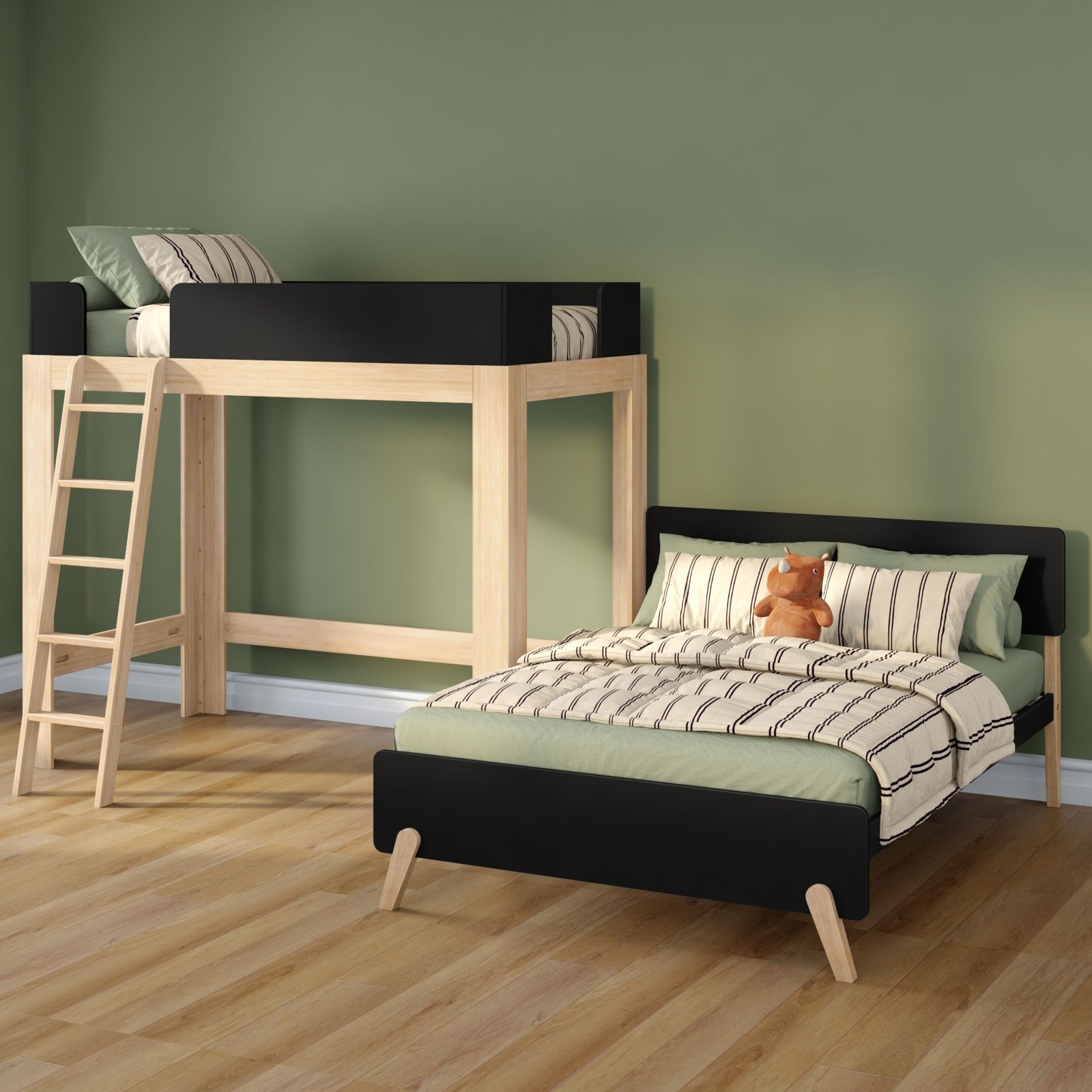 Bellmont L-Shaped Bunk Bed, Twin over Full, Black/Blonde