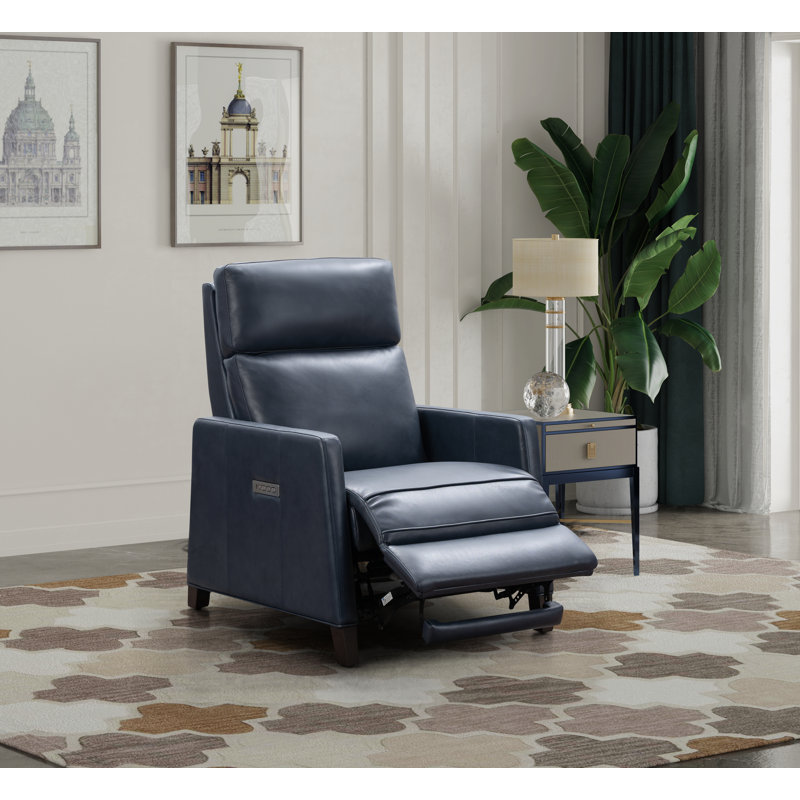 Morlan Power Recliner, Barone Navy Blue Split Grain Leather