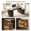 Bureau de direction en L de 63 po avec prises de courant et armoire de rangement, bureau cannelé pour bureau personnel-969883060