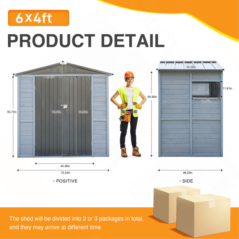 4*6FT Iron-Wood Combination Tool Shed – A Blend Of Nature And Functionality, 75.59" H x 48.23" W x 72.24" D