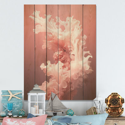 «Whispering Corals Ink Expression - Coastal Coral Under Water Wood, art mural sur bois de pin naturel