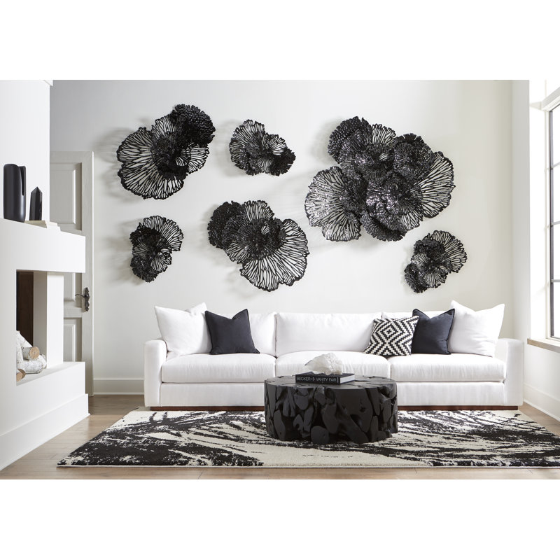 Large Black Metal Flower Wall Sculpture