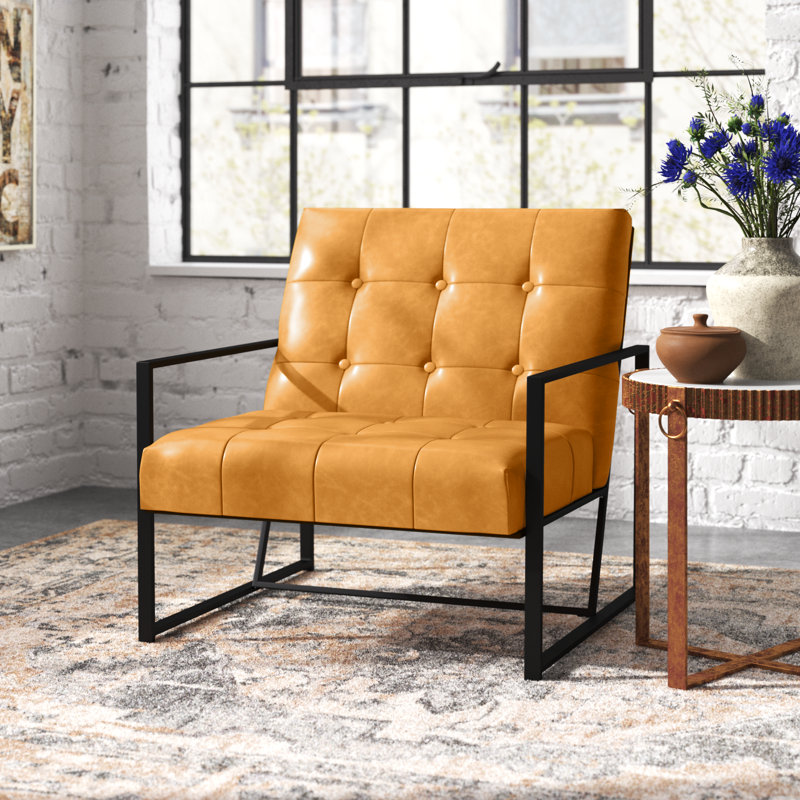 Fauteuil capitonné l 29,5 po Billings, Similicuir brun clair