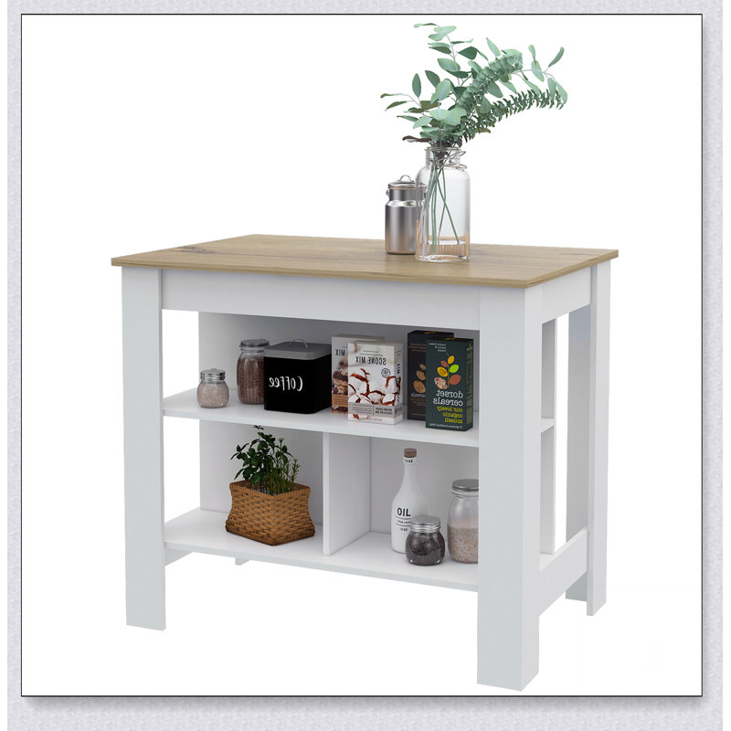 Îlot de cuisine à 3 tablettes Rockaway avec plateau spacieux et rangement spacieux, parfait pour la préparation des repas et l'organisation dans les cuisines modernes