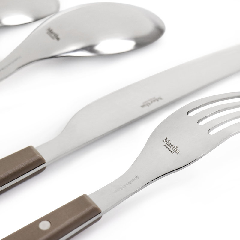 16-Piece Stainless Steel Flatware Set with Taupe Handles