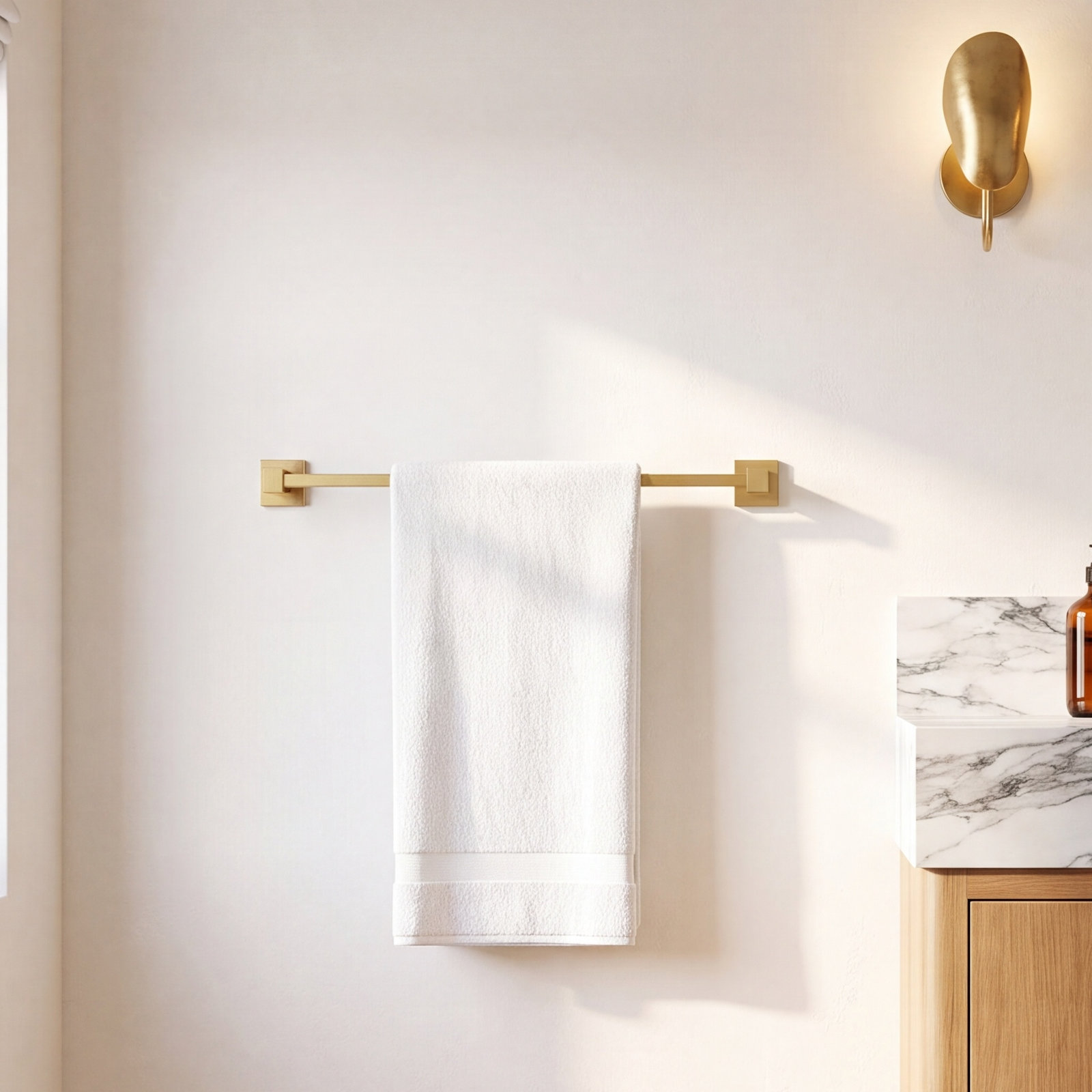 Cube 20" Wall Mounted Towel Bar, Brushed Gold