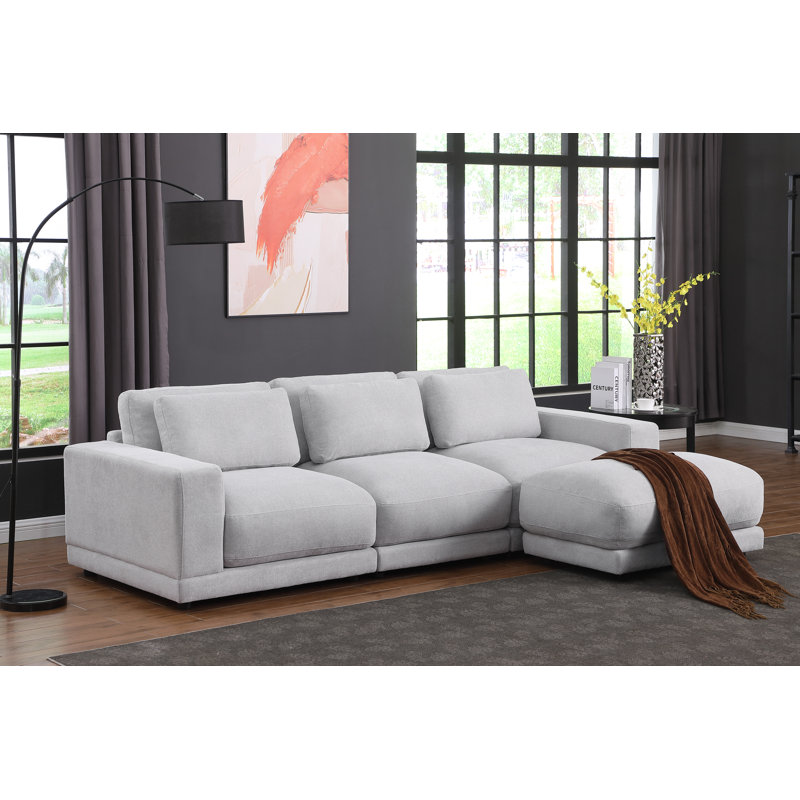 Canapé modulaire 4 pièces rembourré, Mélange de lin gris clair