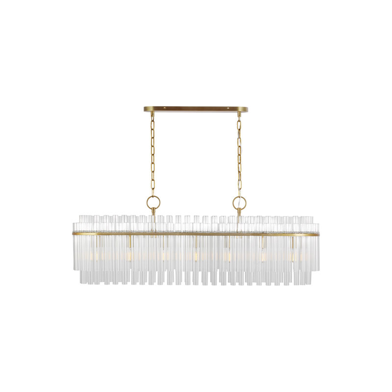7 - Light Dimmable Square / Rectangle Chandelier, Burnished Brass