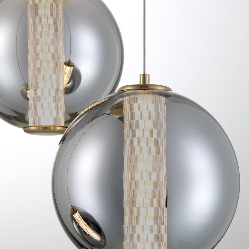 Luminaire suspendu 3 lumières Atomo, Fumée, Or