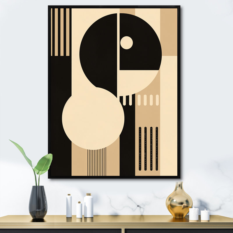 Essential Existance Circular Geometrics - Modern Geometric Wall Decor, H 40 po x l 30 po x P 1,5 po, Cadre flottant noir