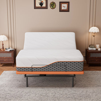 Structure de lit réglable avec matelas hybride de 14 po, soutien lombaire, oreiller de tête, contrôle intelligent de l'application, télécommande sans fil, massage, lumières sous le lit, ports USB et de type C, positions de mémoire