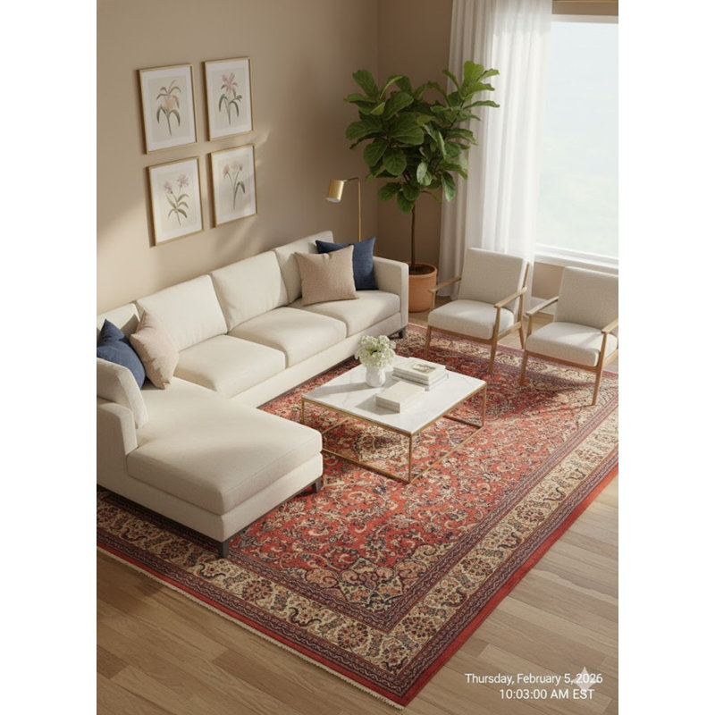 Tapis oriental rétro vintage orange-rouge 11 x 15