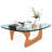 Triangle Glass Coffee Table with Wooden Base Clear Glass Top Mid-Century Abstract Glass Table-1057579313