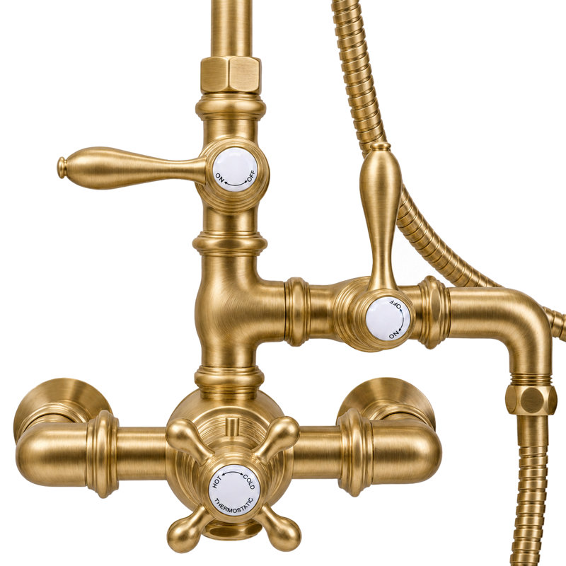 Exposed Thermostatic Shower System and Hand Shower (P1088), Unlacquered Satin Brass
