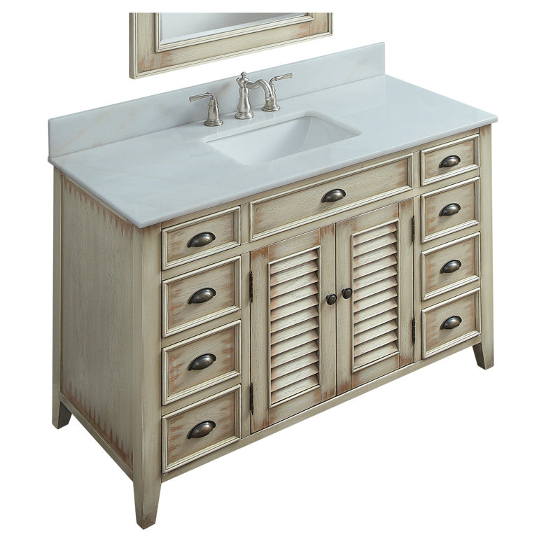 Lemoore 47'' Single Bathroom Vanity with Marble Top, Distressed Beige