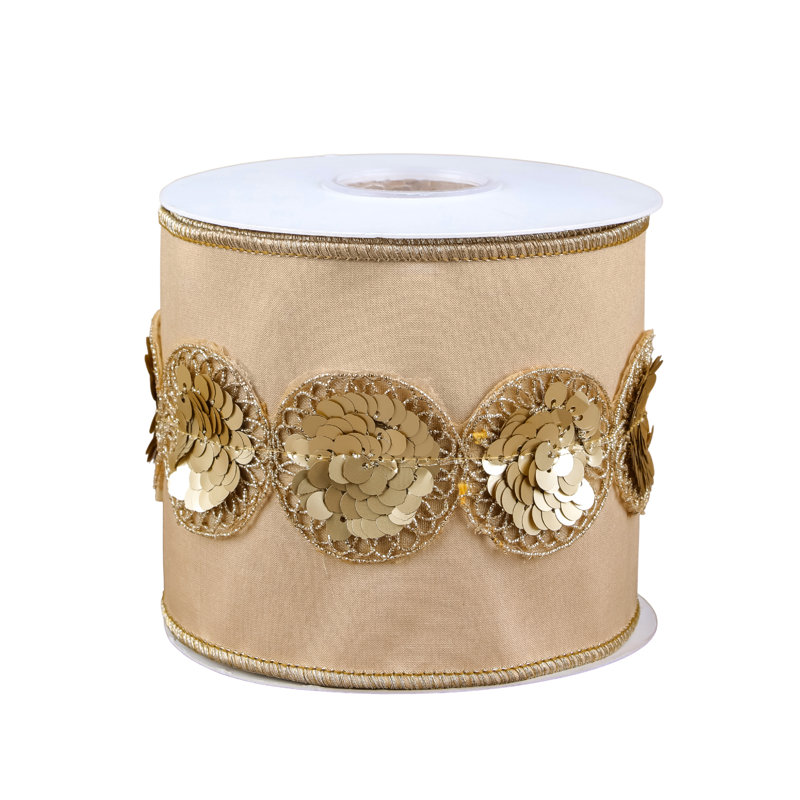 Ruban de taffetas perlé à paillettes, Beige