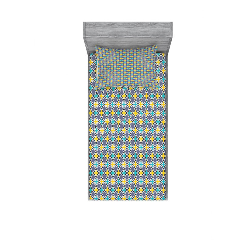 Microfiber Geometric Sheet Set, Twin Sheet Set with Fitted Sheet