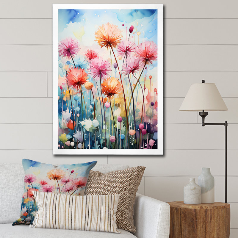 Impression sur toile florale multicolore «Dandelion Représentation I», H 32 po x l 16 po x P 1 po, Cadre photo blanc