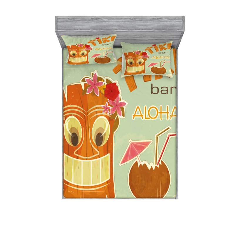 Ensemble de draps Invitation to Tiki Bar, Ensemble de drap pour grand lit avec drap-housse