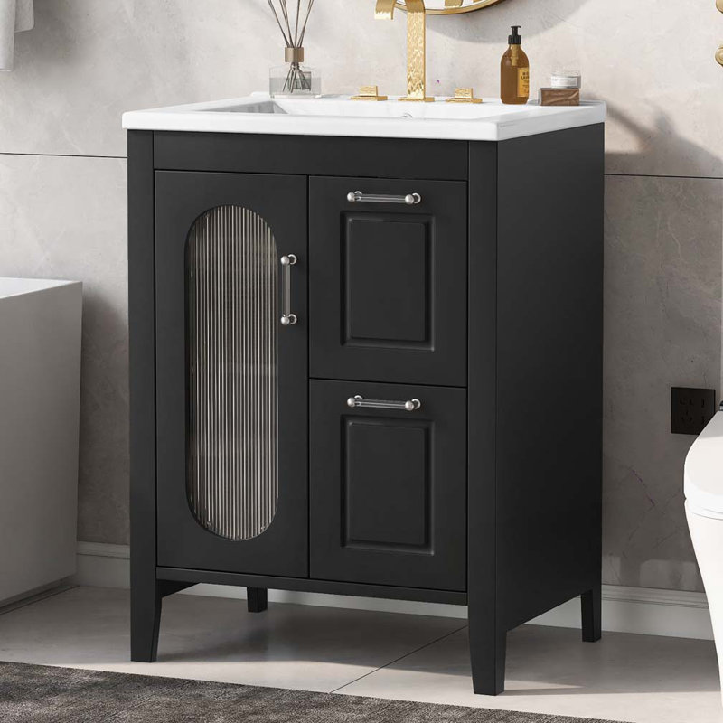 Meuble-lavabo 24 po avec lavabo, Noir