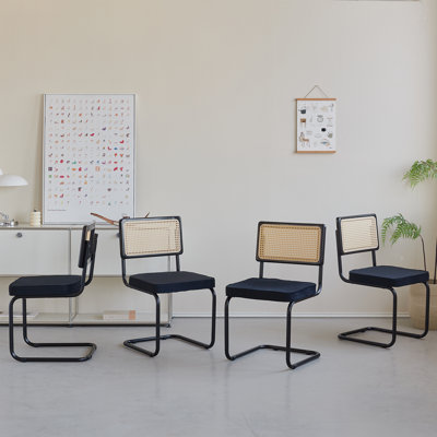 Chairs - Scandinavian Velvet Dining Chair - Rattan Back Chair - Metal Legs