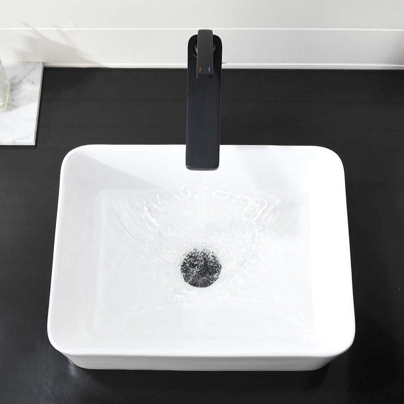 SOUEEUM 12'' White Ceramic Rectangular Bathroom Sink