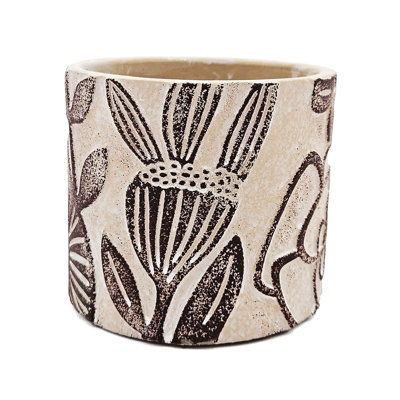 Set Of 4 Sand And Cement Planters With Botanical Motifs