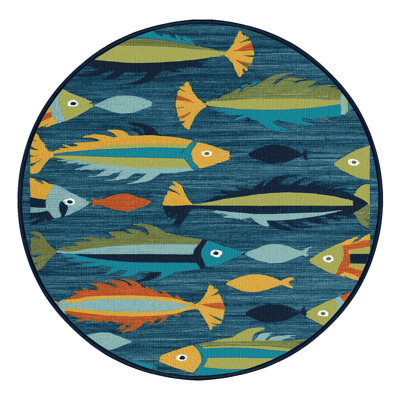 Washable Contemporary Fish Hawaiian Area Rug