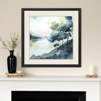 «Whispers in the Wind Modern Landscape», art mural noir encadré
