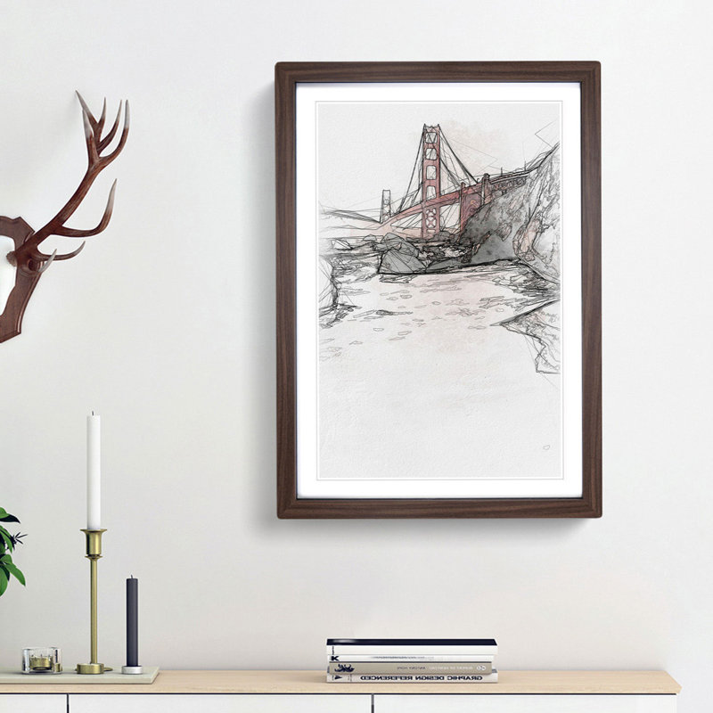 Golden Gate Bridge in San Francisco Abstract Art - Picture Frame Graphic Art Print, 36cm H x 27cm W x 2cm D, Walnut Framed