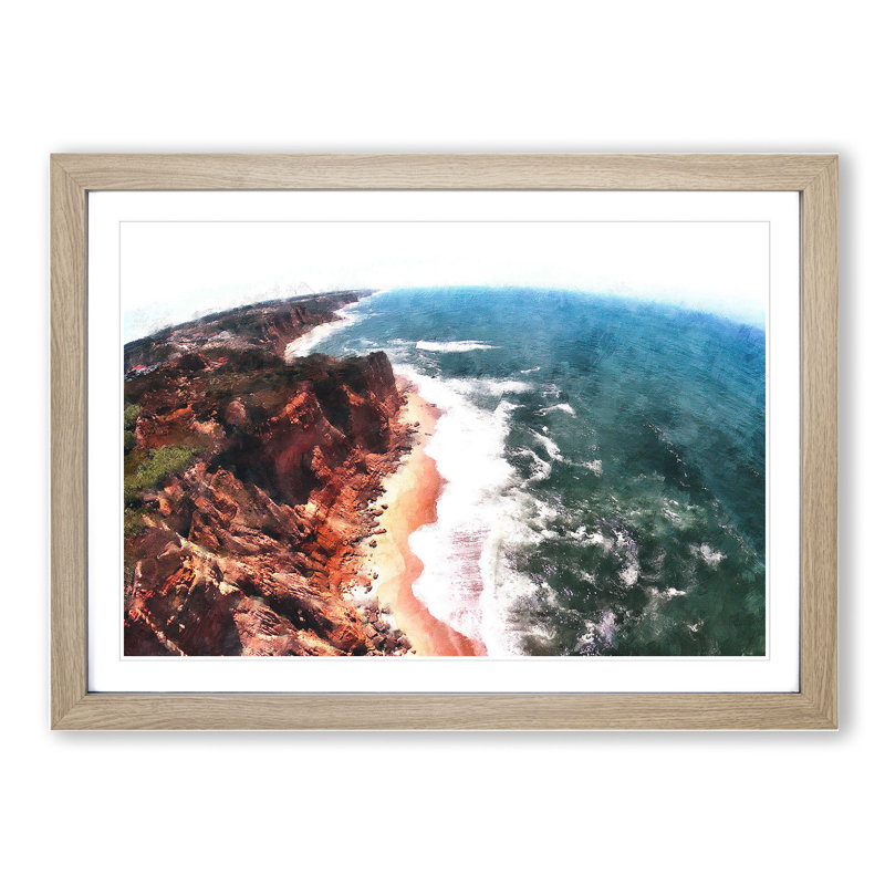 The Coast of Portugal - Picture Frame Graphic Art, 36cm H x 48cm W x 2cm D, Oak Framed