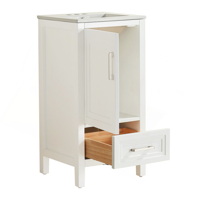 Armoire de salle de bain autoportante de 18 po entièrement assemblée avec plateau en céramique